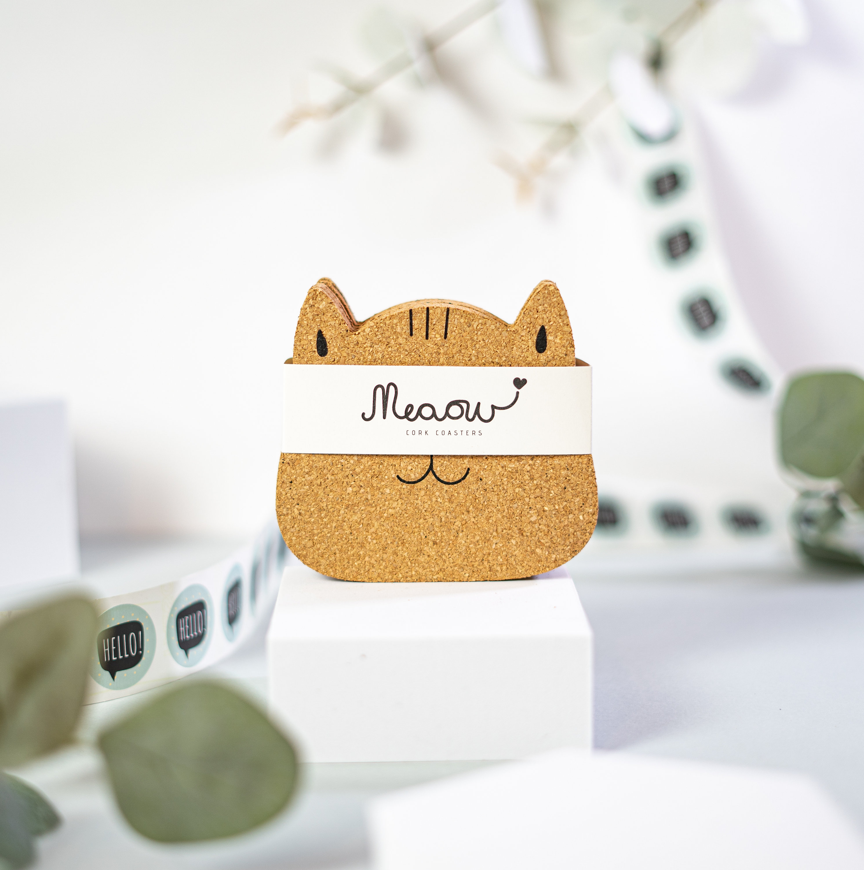 Cute Round Cork Coaster Set 