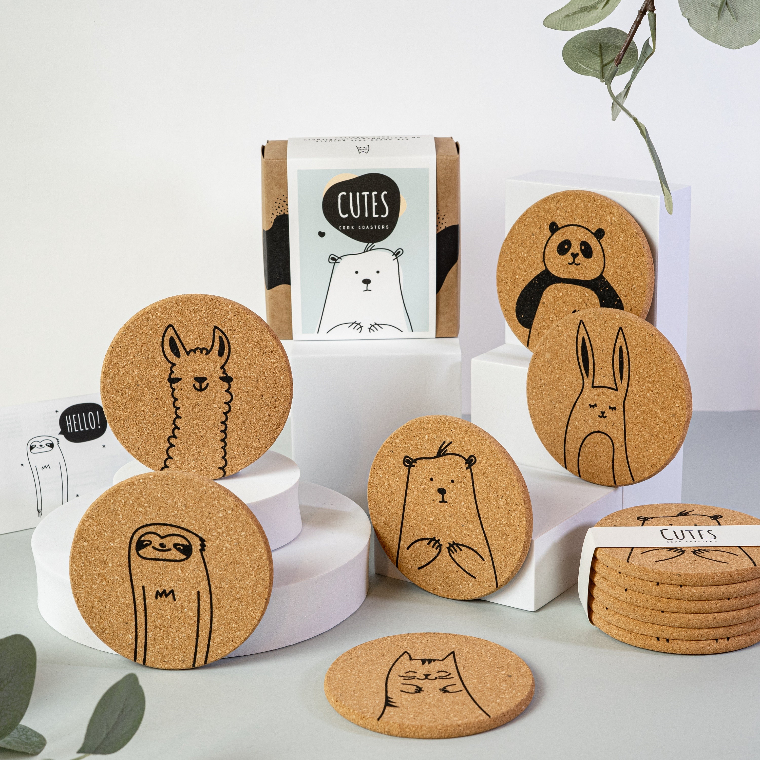 Cute Round Cork Coaster Set 