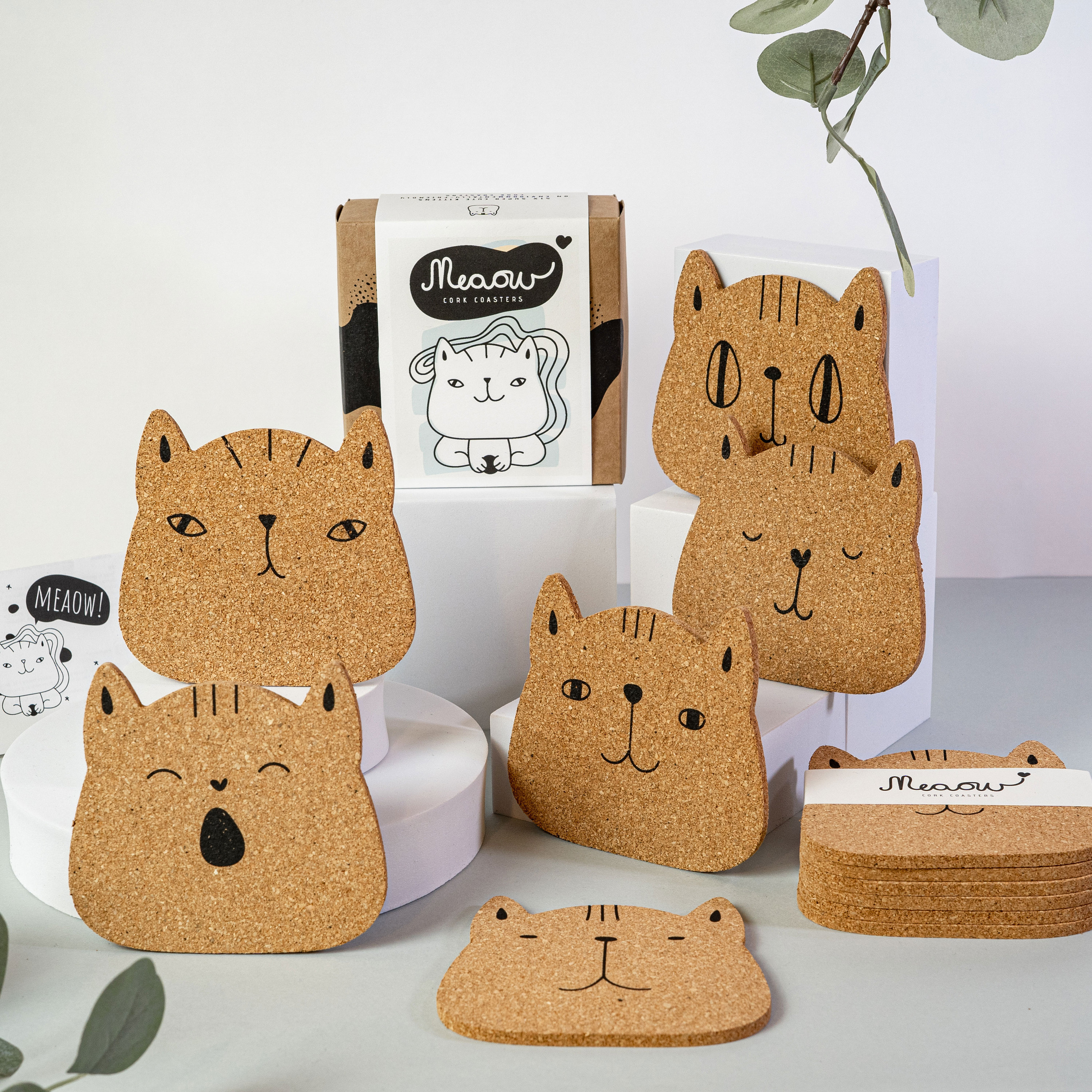 Cute Round Cork Coaster Set 