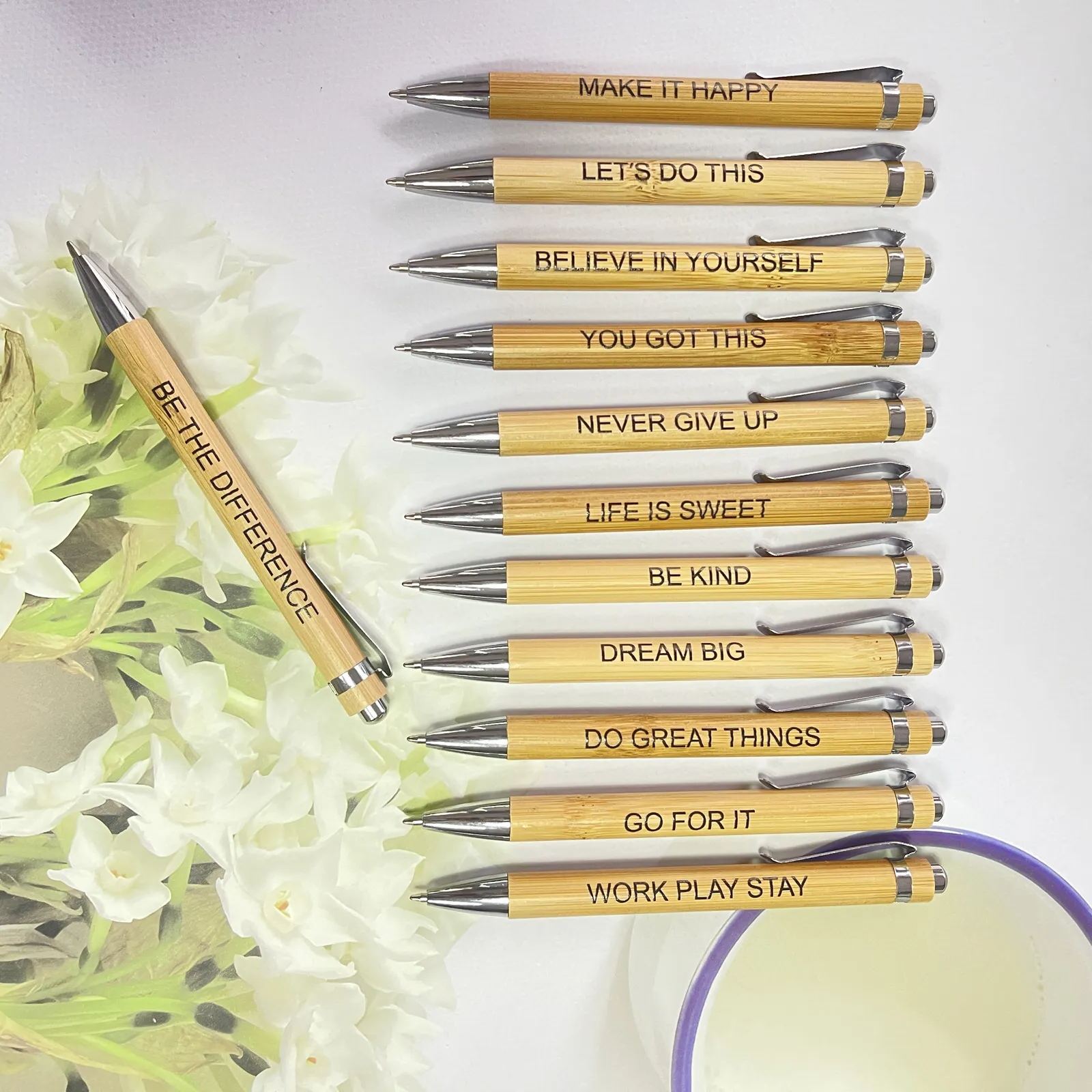 ✊Inspirational Engraved Pens Set✍️（12 Pcs）