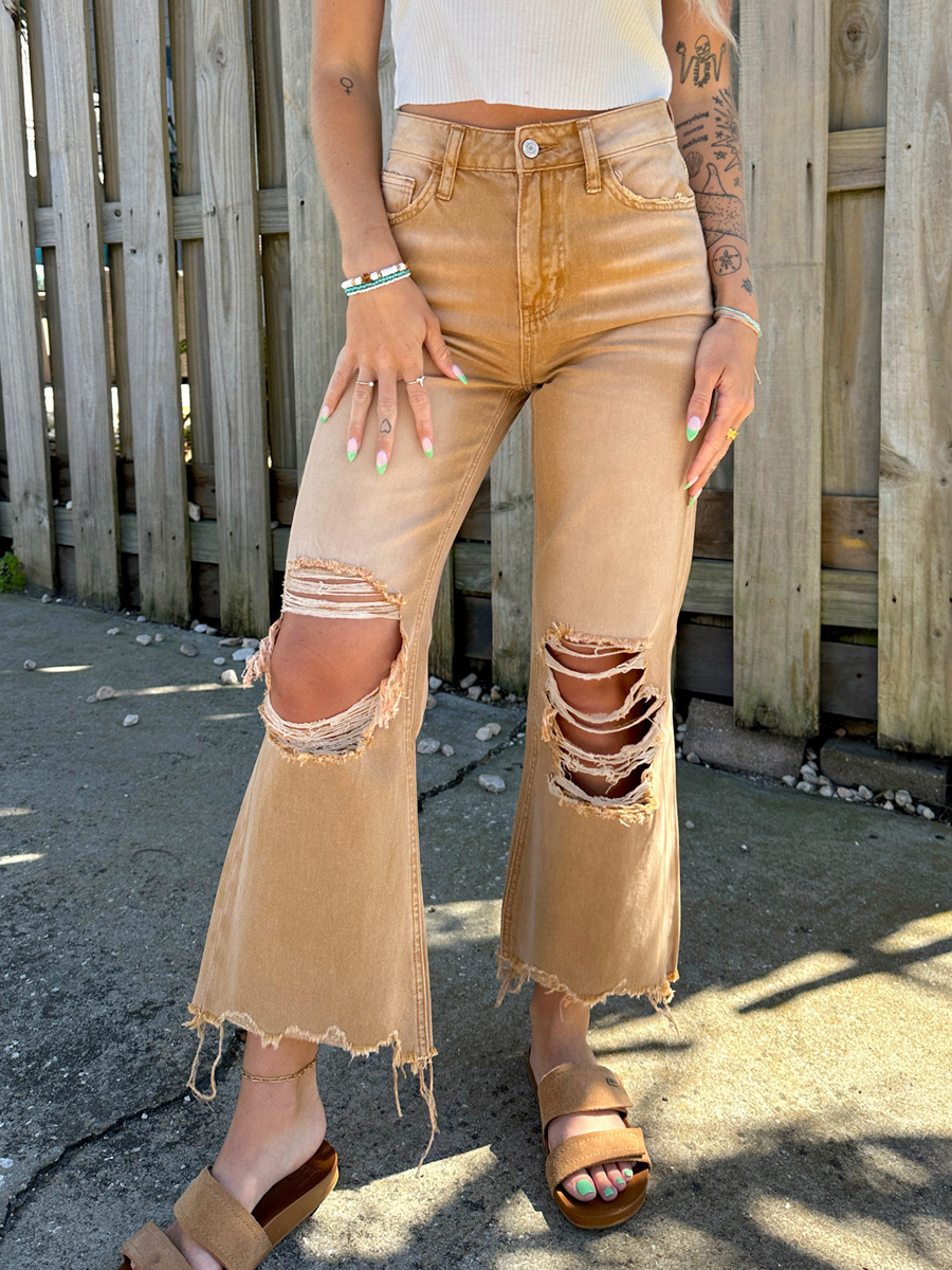 VERVET MELON Ripped cropped flared jeans