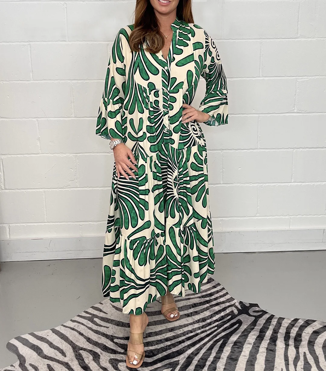 2023 New Printed Button Up Maxi Dress