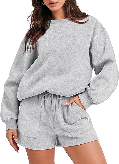 Women 2 Piece Casual  Oversized Sweatshirt & Lounge Shorts 