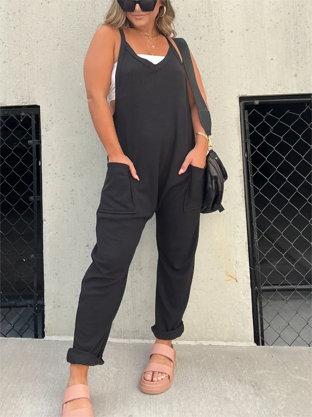 KNIT OVERSIZED JUMPSUIT WITH FRONT POCKETS (BUY 2 FREE SHIPPING)