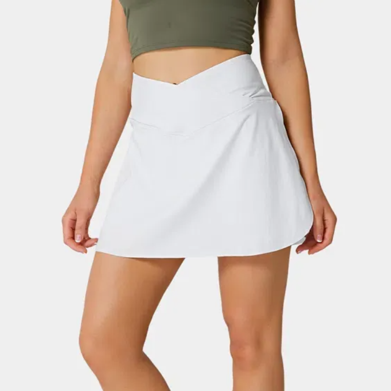 Breathable Comfortable High Waist Crossover 2 in 1 Side Pocket Tennis Skirt