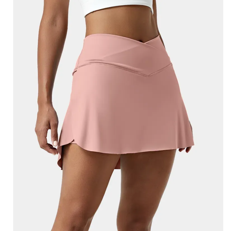 Breathable Comfortable High Waist Crossover 2 in 1 Side Pocket Tennis Skirt