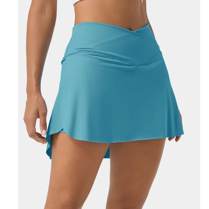 Breathable Comfortable High Waist Crossover 2 in 1 Side Pocket Tennis Skirt