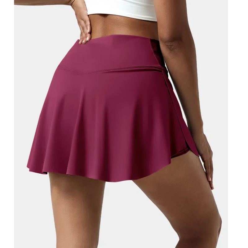 Breathable Comfortable High Waist Crossover 2 in 1 Side Pocket Tennis Skirt
