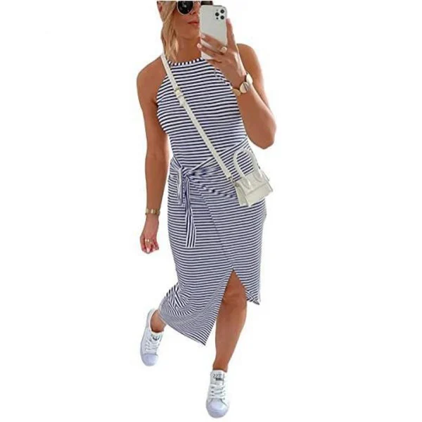 🔥Summer Hot Sale 😊Vacation Casual Sleeveless Striped Midi Dress
