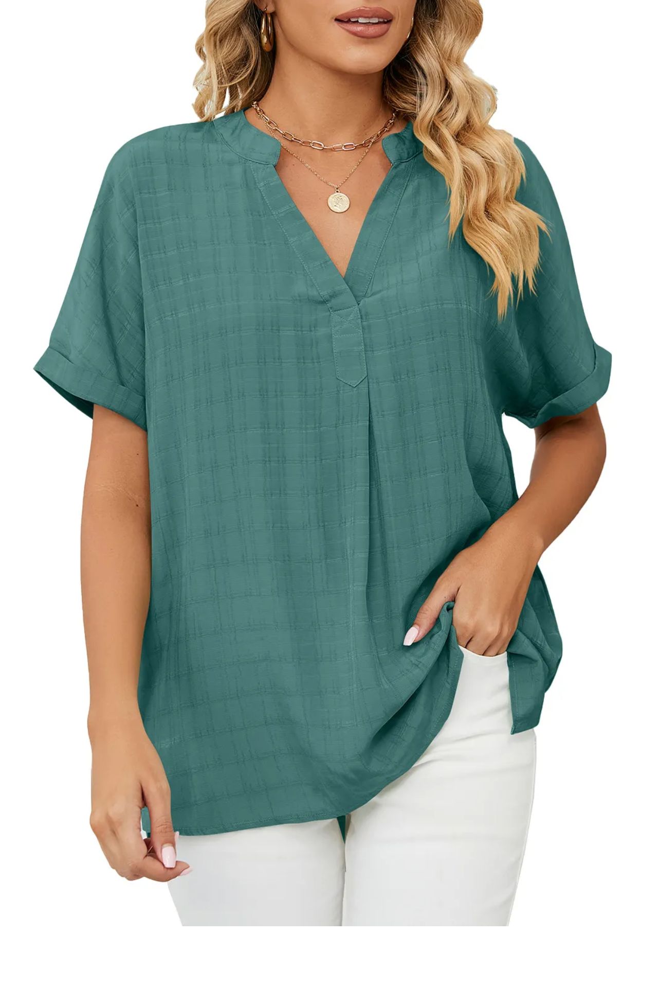 New Solid Color V-neck Casual Pullover Shirt Top