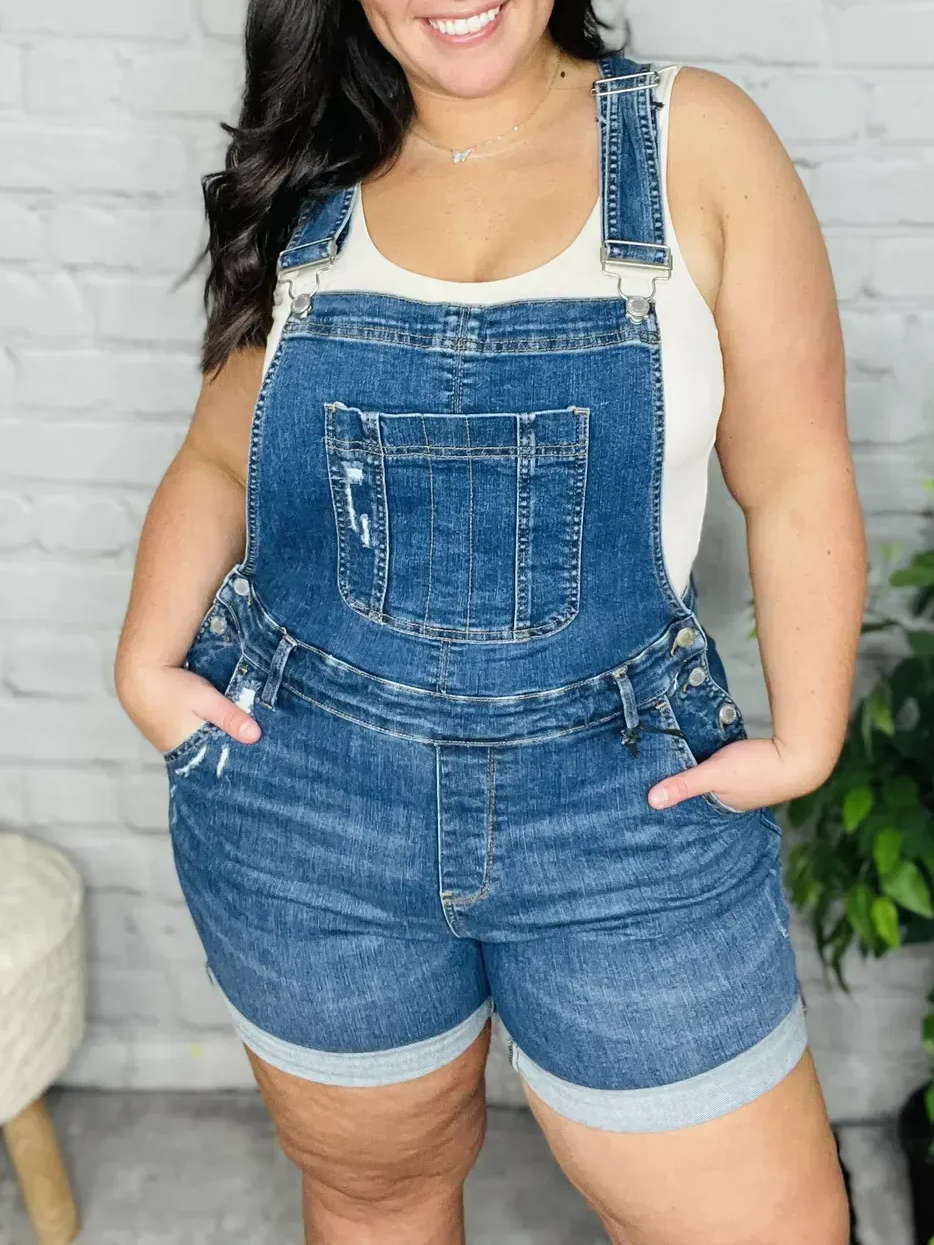 ⭐New⭐Judy Blue Denim Overall High Rise Shorts(Buy 2 Free Shipping)
