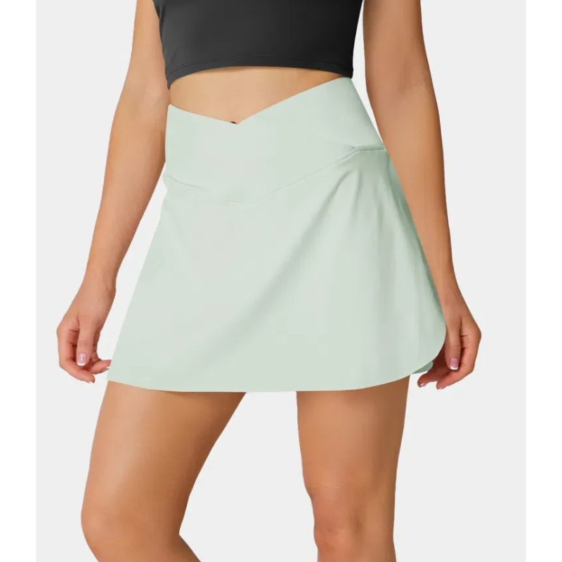 Breathable Comfortable High Waist Crossover 2 in 1 Side Pocket Tennis Skirt