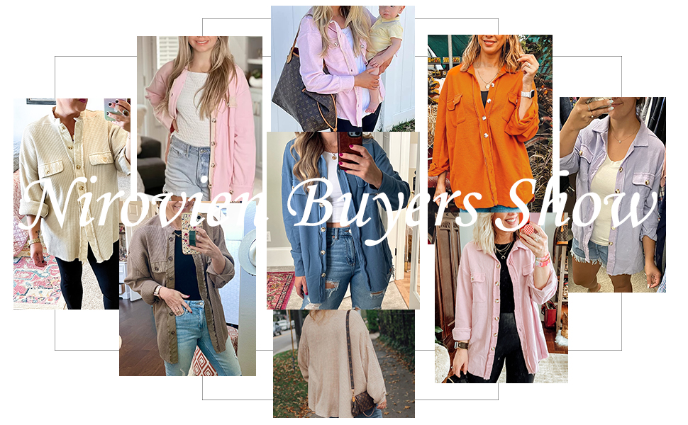Nirovien Womens Waffle Knit Shirt Jacket Oversized Button Down Shacket Batwing Sleeve Tops