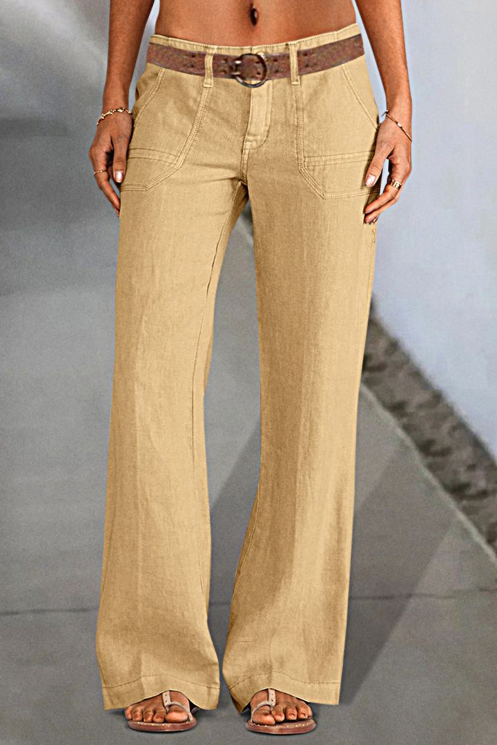 2023 Solid Slant Pocket Low Waist Flare Pants Without Belt