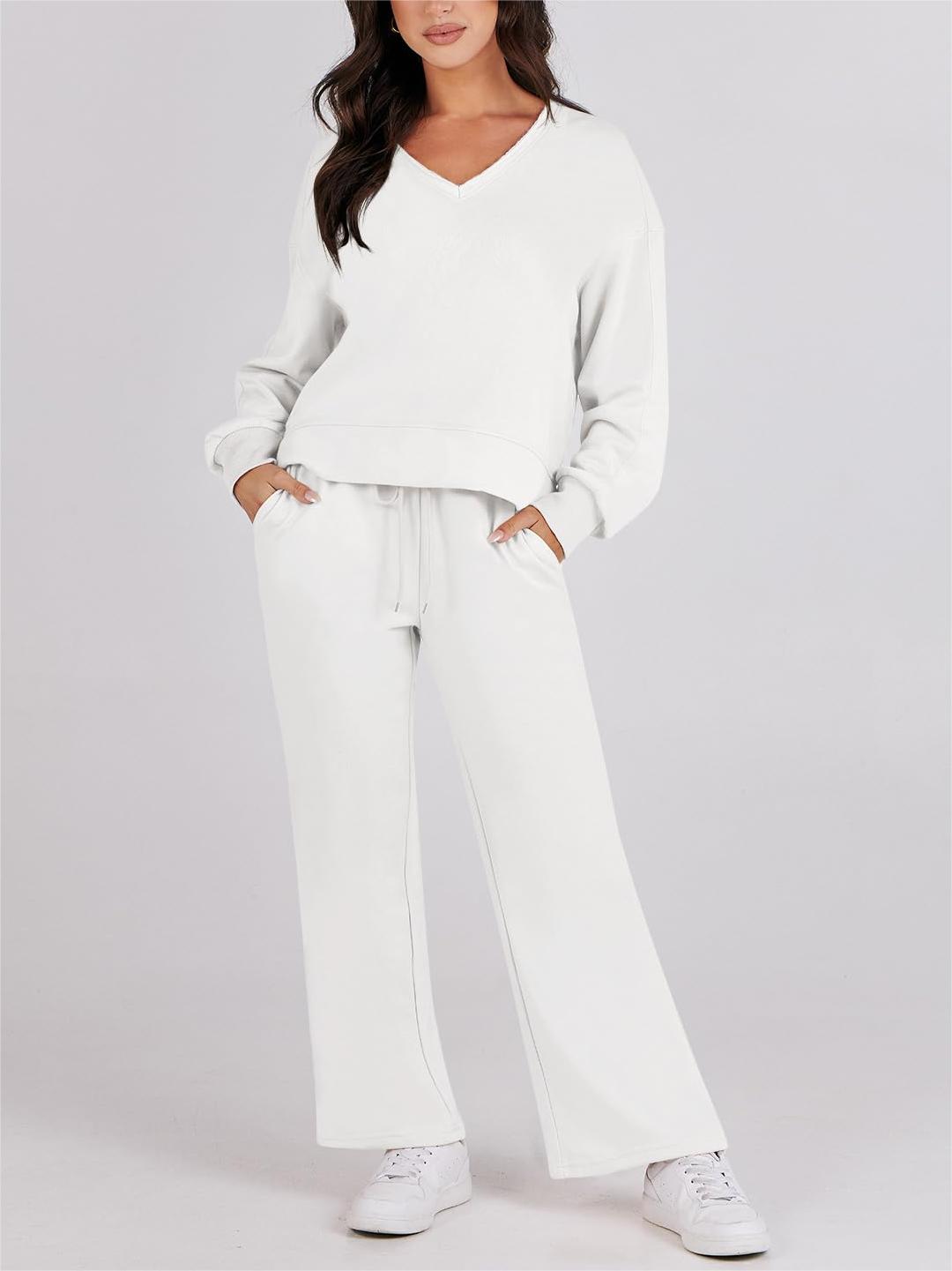 V Neck Long Sleeve Pullover Tracksuit Two-Piece Set (Buy 2 Free Shipping)