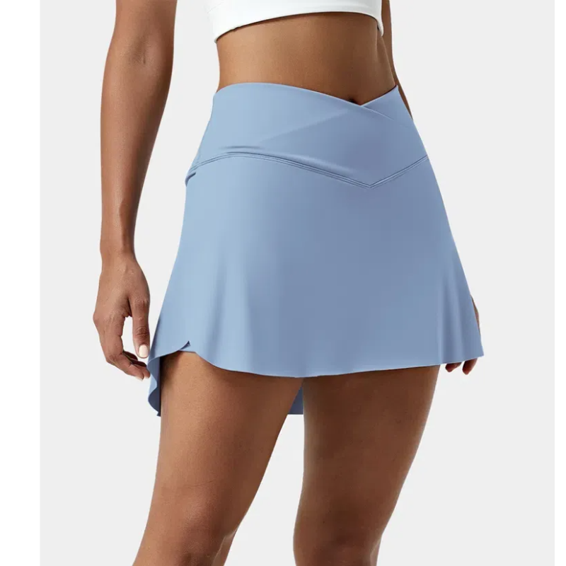 Breathable Comfortable High Waist Crossover 2 in 1 Side Pocket Tennis Skirt