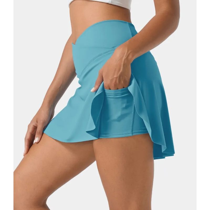 Breathable Comfortable High Waist Crossover 2 in 1 Side Pocket Tennis Skirt