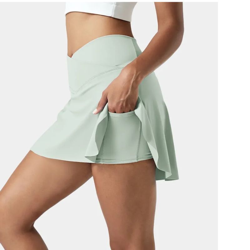 Breathable Comfortable High Waist Crossover 2 in 1 Side Pocket Tennis Skirt