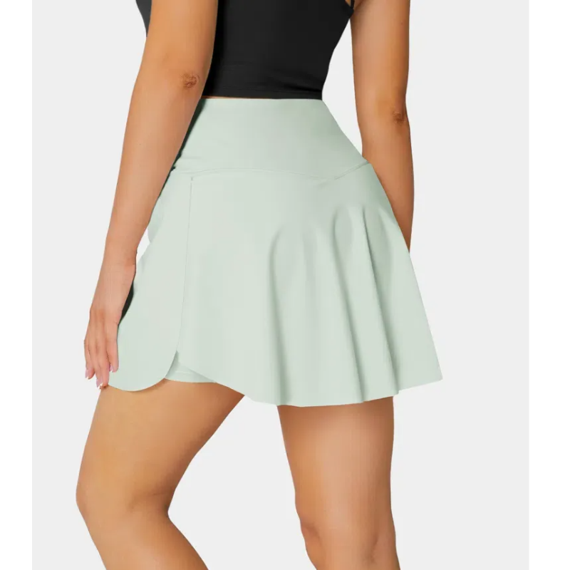 Breathable Comfortable High Waist Crossover 2 in 1 Side Pocket Tennis Skirt
