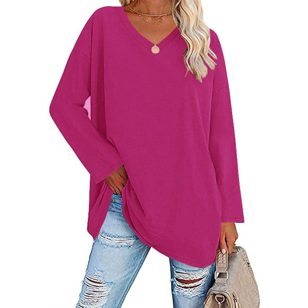 Women's Loose Long Sleeve Fashion V-neck Top