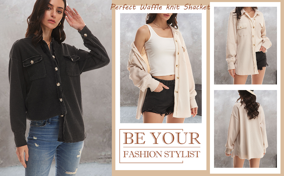 2023 Women's Waffle Knit Shirt Button Jacket