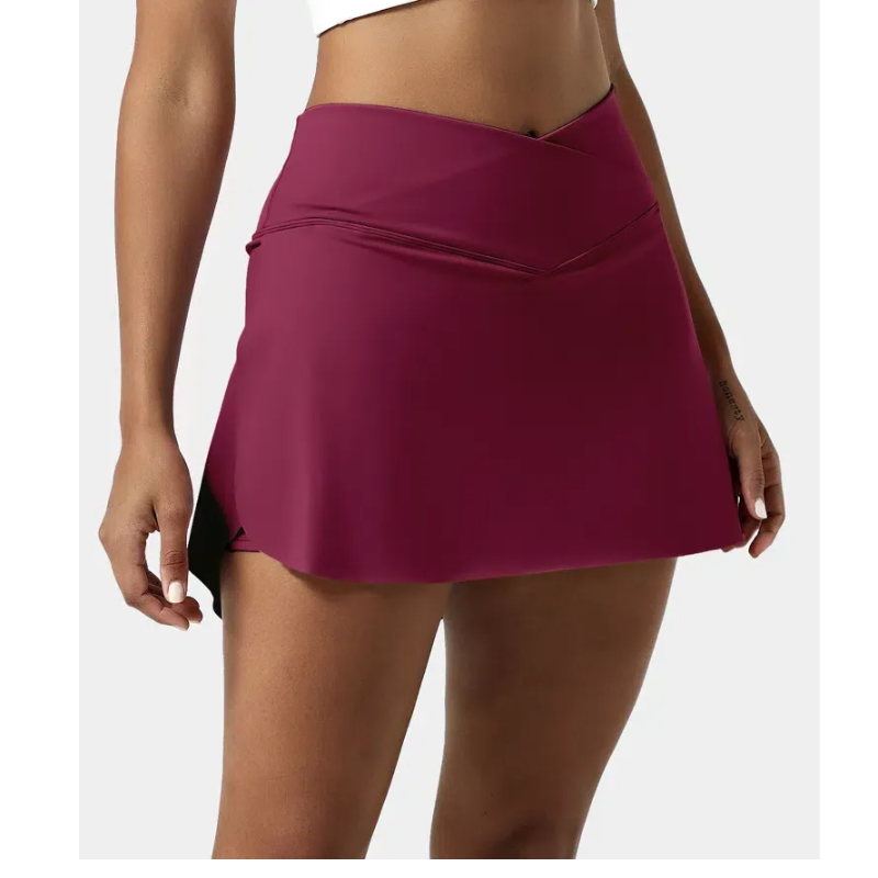 Breathable Comfortable High Waist Crossover 2 in 1 Side Pocket Tennis Skirt