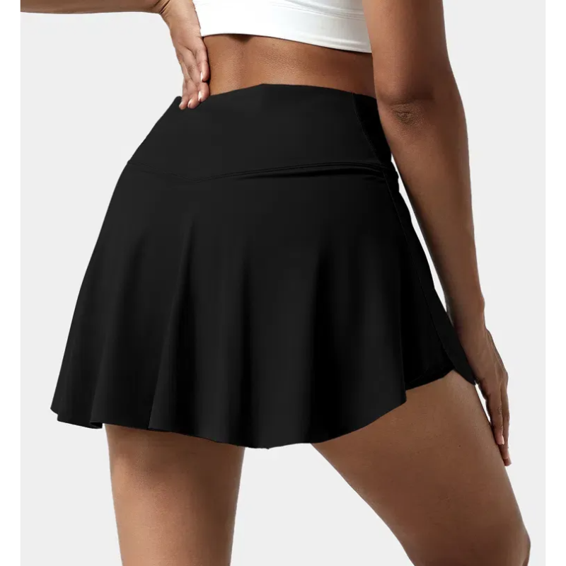 Breathable Comfortable High Waist Crossover 2 in 1 Side Pocket Tennis Skirt