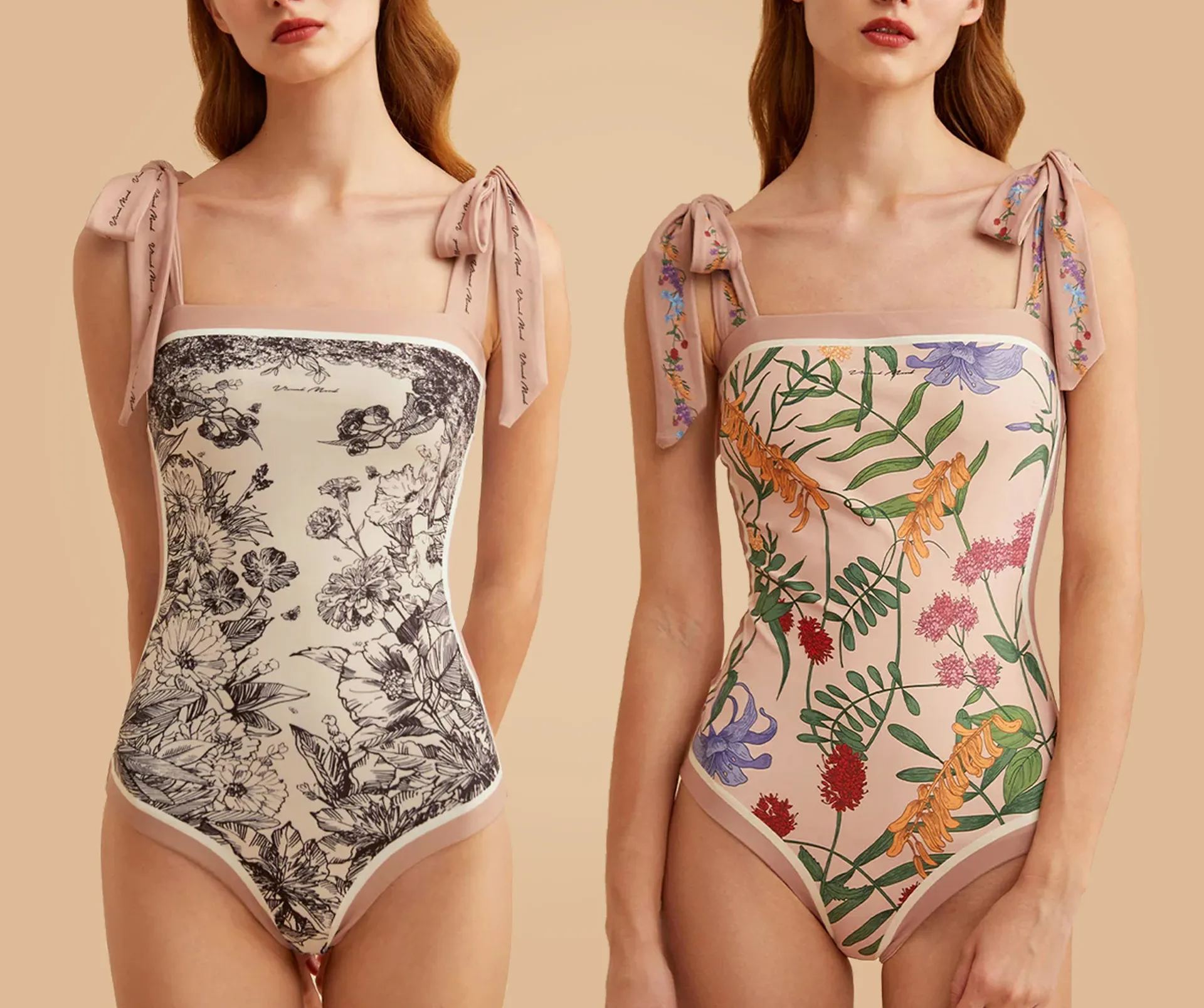 Women Floral  Reversible Tie One Piece Swimsuits