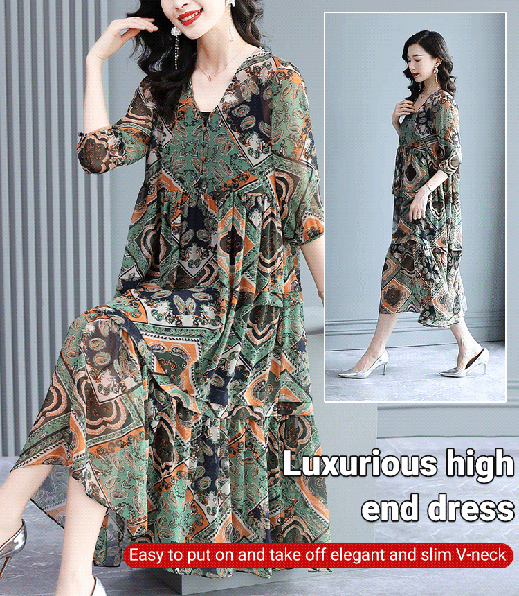Ice Silk Retro Style Floral Dress