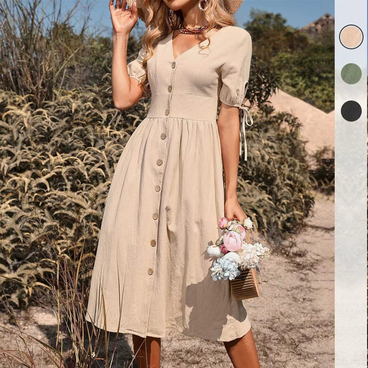 High Quality Wrinkled Patchwork Cotton Dress Summer