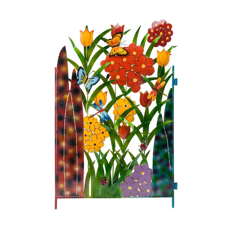 🌈Colorful Metal 3-Panel Butterfly and Flower Garden Screen