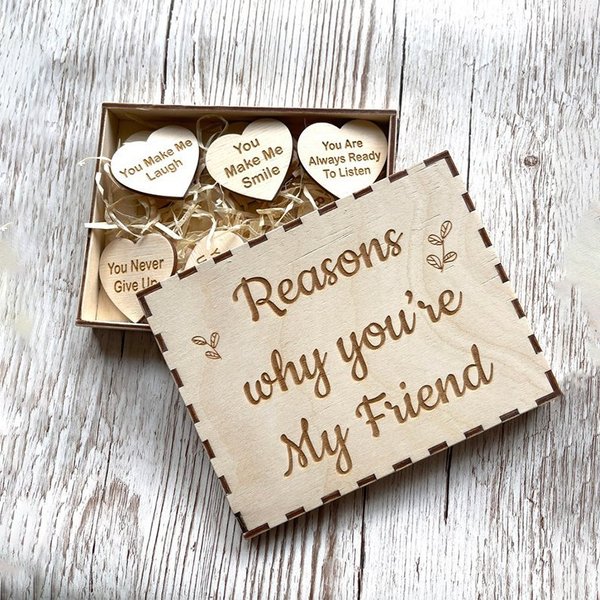 🎁(Last Day 49% OFF)🎁Why You Are My Friend Wooden Box and Heart Tokens