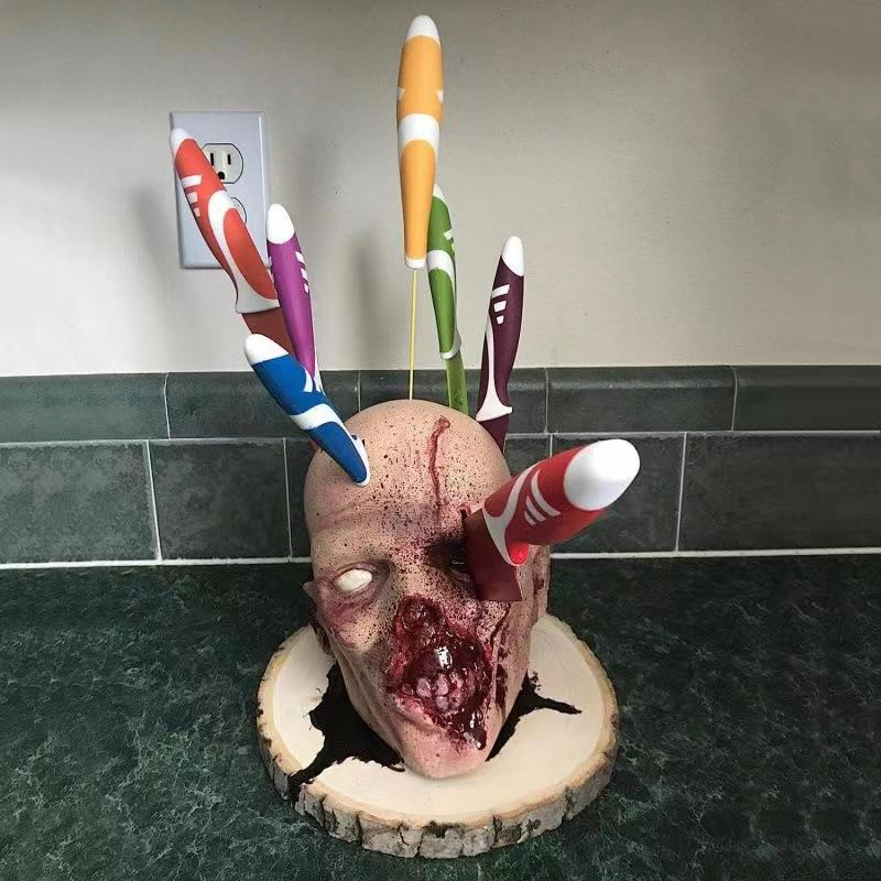 Zombie head knife holder for kitchen storage--Halloween presale👻