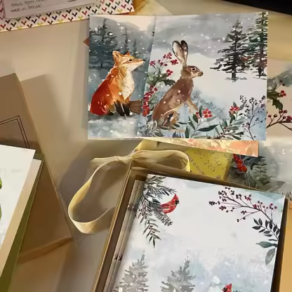 Winter Woodland Animals Christmas Cards (12 Pcs)