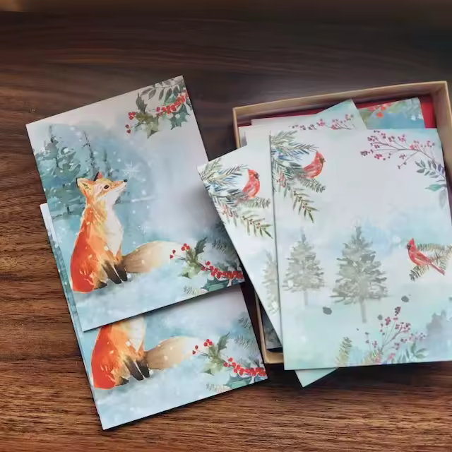 Winter Woodland Animals Christmas Cards (12 Pcs)