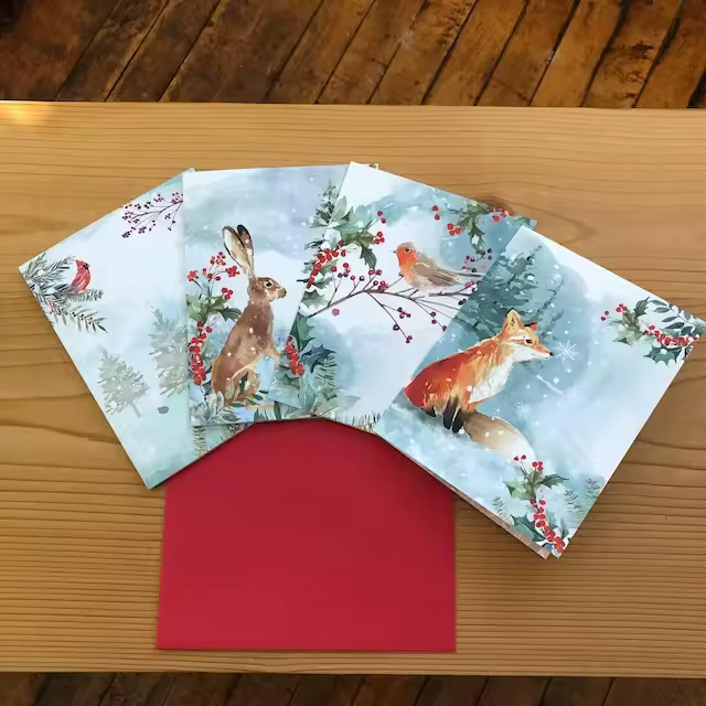 Winter Woodland Animals Christmas Cards (12 Pcs)