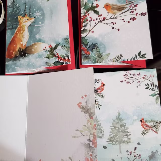 Winter Woodland Animals Christmas Cards (12 Pcs)
