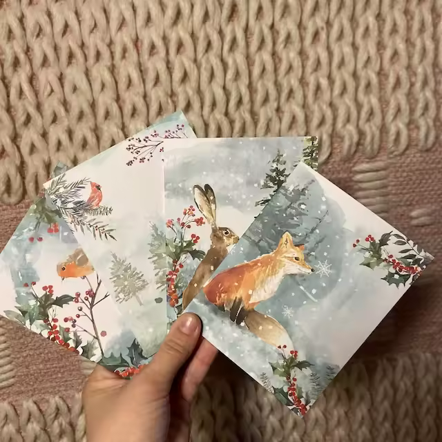 Winter Woodland Animals Christmas Cards (12 Pcs)