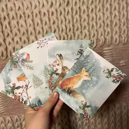 Winter Woodland Animals Christmas Cards (12 Pcs)