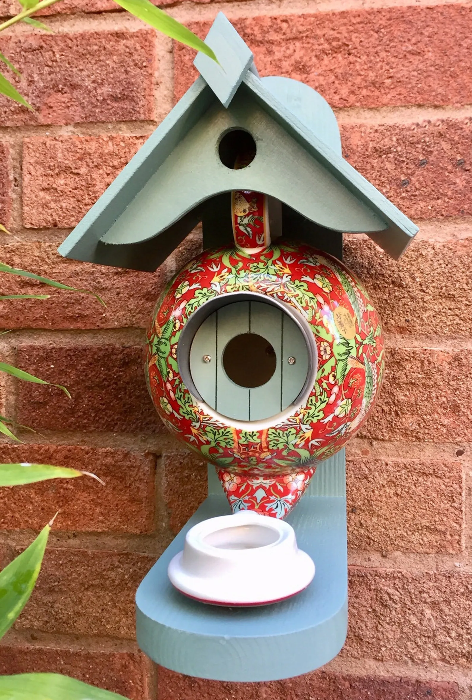 William Morris Teal Teapot Bird House and Feeder🦜🦅