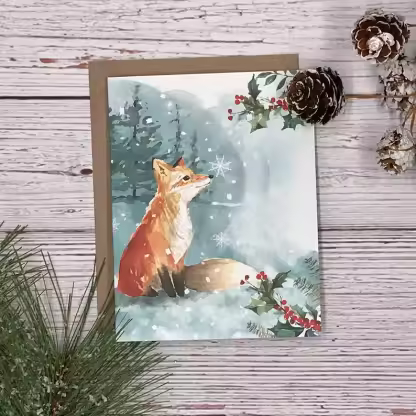 Winter Woodland Animals Christmas Cards (12 Pcs)