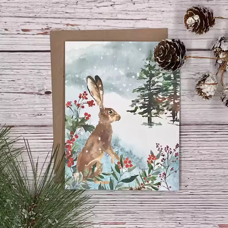 Winter Woodland Animals Christmas Cards (12 Pcs)
