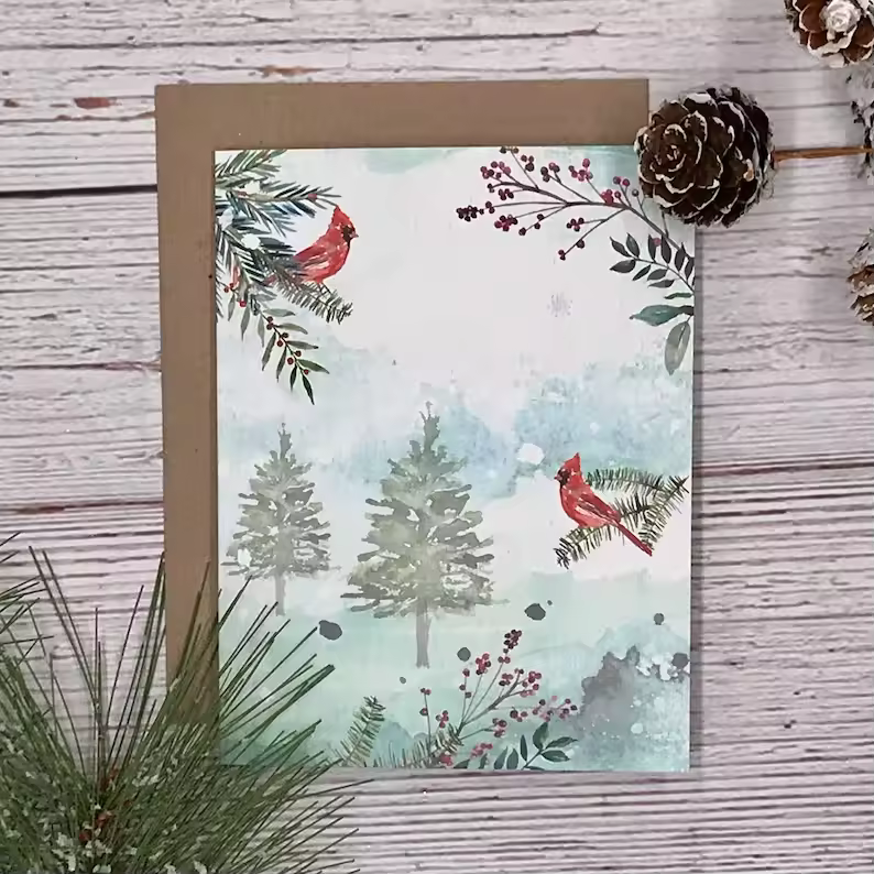 Winter Woodland Animals Christmas Cards (12 Pcs)