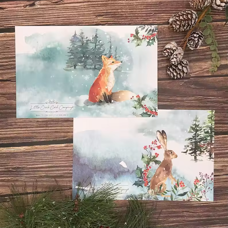 Winter Woodland Animals Christmas Cards (12 Pcs)