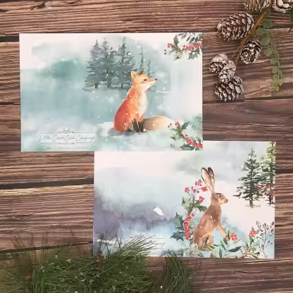 Winter Woodland Animals Christmas Cards (12 Pcs)