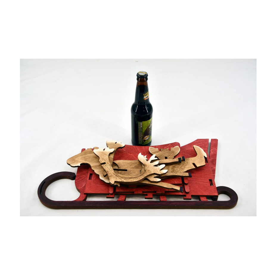 🦌🛷Deer And Sleigh - Wood Beer Bottle Display Home Decor