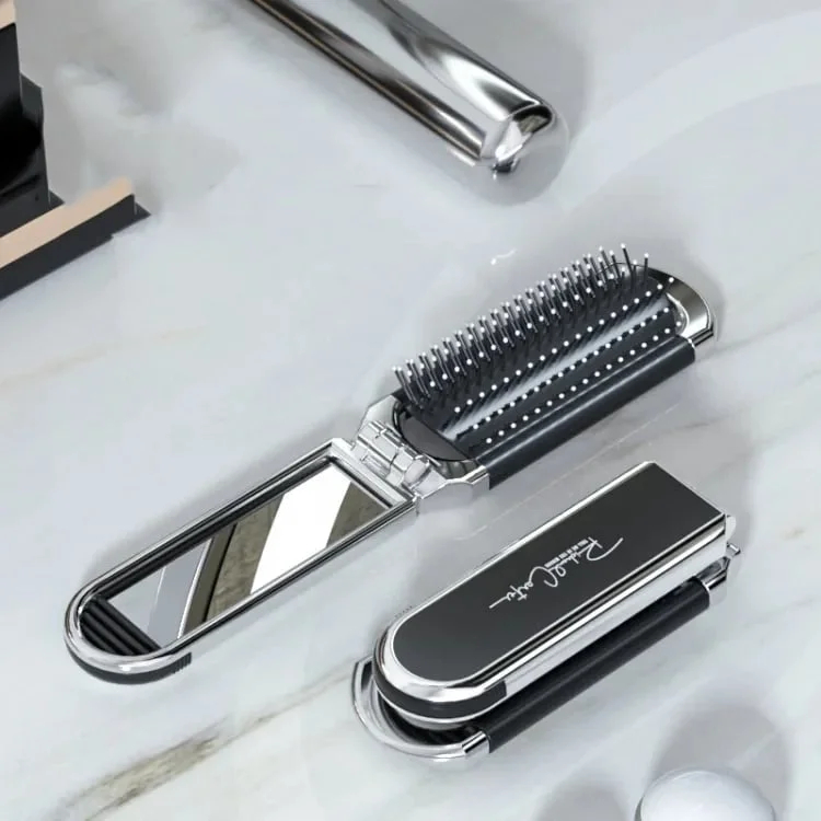 Travel Folding Mirror Hair Brush