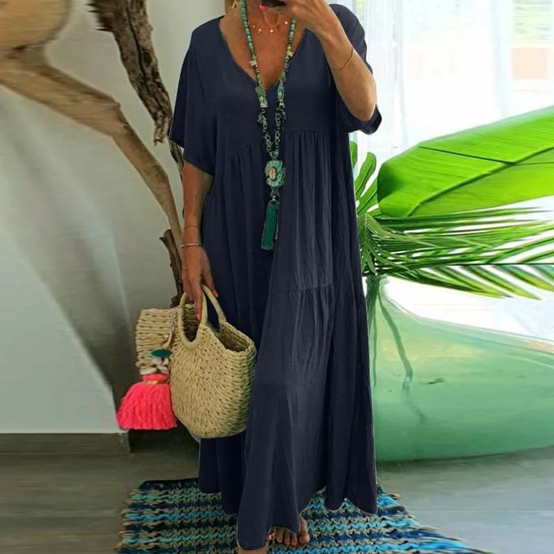 Casual long dress with short sleeves for women, party dresses, beach, vintage