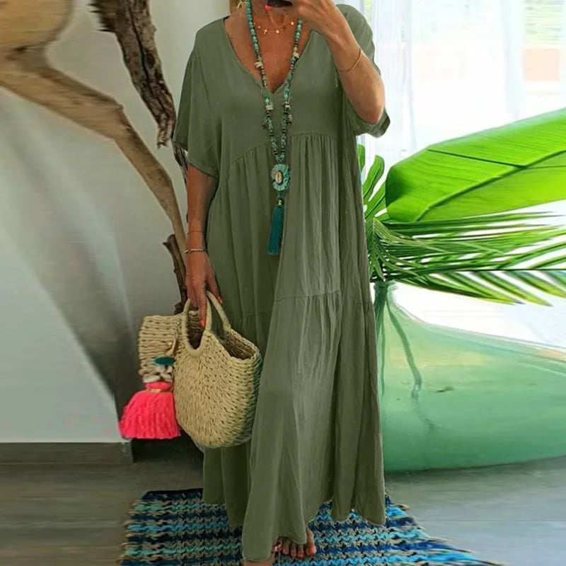 Casual long dress with short sleeves for women, party dresses, beach, vintage