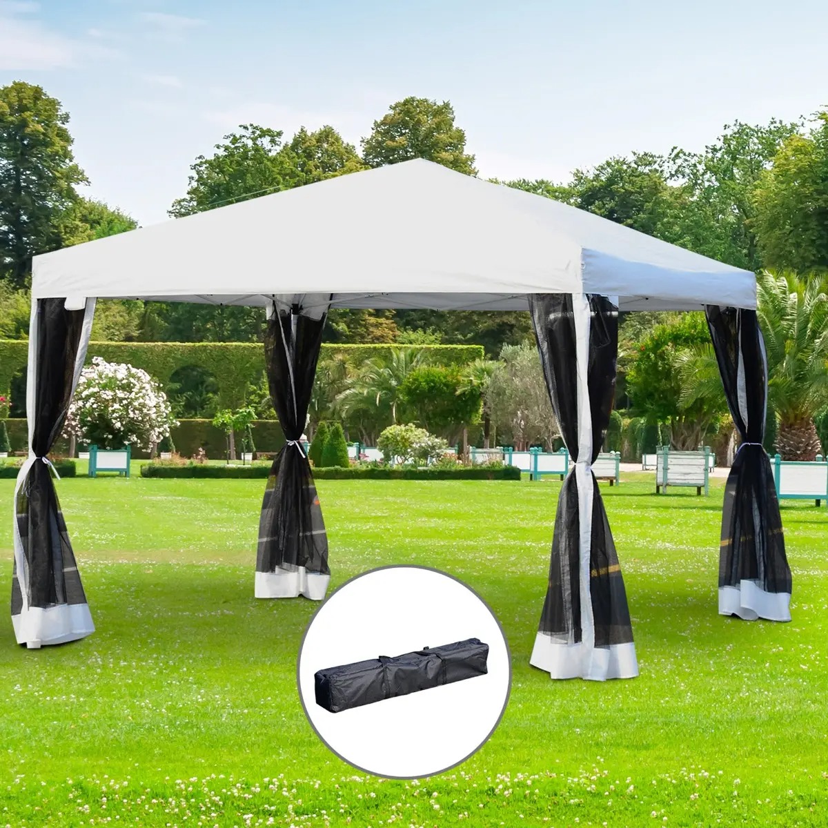 Outsunny 10' x 10' Pop-Up Canopy Party Tent with Four Detachable Mesh Walls - Silver